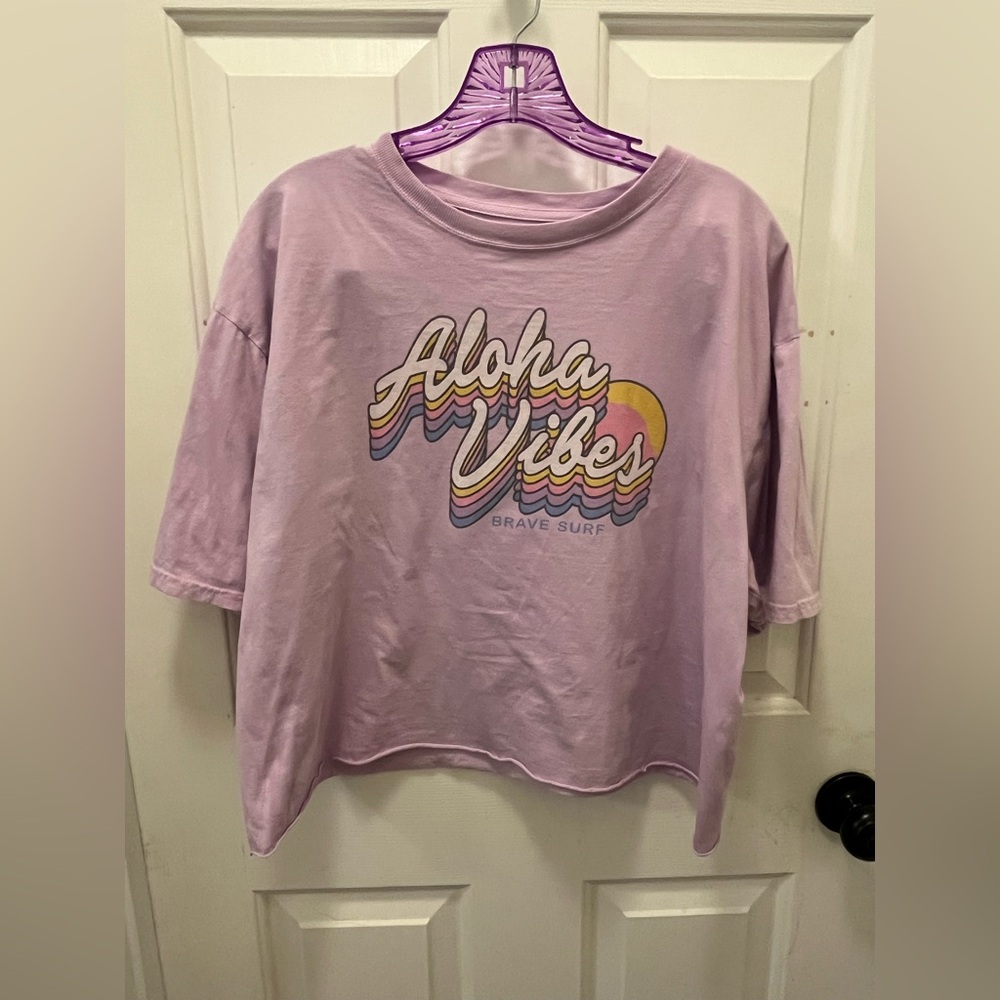 🌴 EUC Blue 84 Women’s “Aloha Vibes” Cropped Tee - Sz Large
